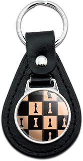 GRAPHICS & MORE Black Leather Chess Board Pieces Pattern Keychain