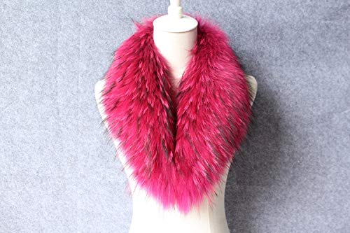 LVCOMEFF Women Real Raccoon Fur Collar Neckwear Scarf with Clamp Clip Pink Red Blue Brown Black Green Color4
