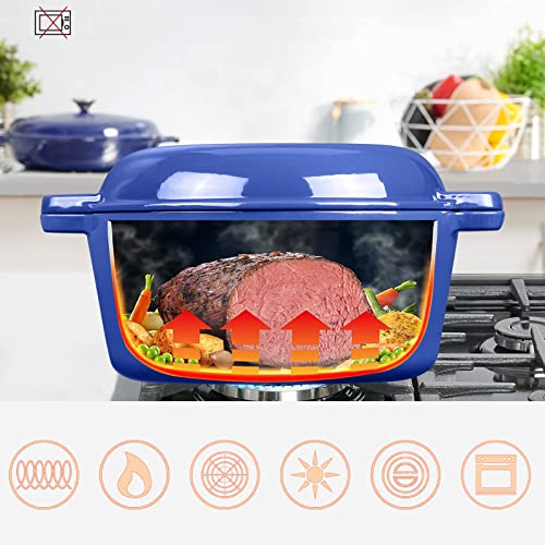 Shyis 5.5 Quart Enameled Cast Iron Dutch Oven,2-In-1 Enamel Dutch Oven With Skillet Lid For Grill,Stovetop,Induction (Klein Blue) #TOP2