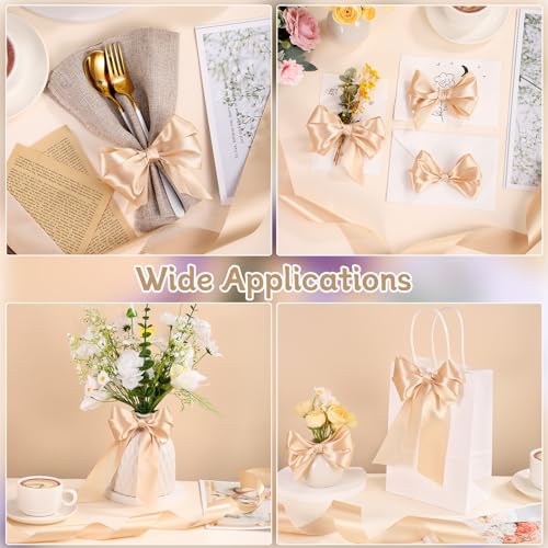 Image of woric Champagne Gold Ribbon 1 1 /2 Inch 60 Yards Wide Gift Satin Ribbons Gold Bows for Graduation Gift Wrapping Flower Bouquet Birthday Decorations