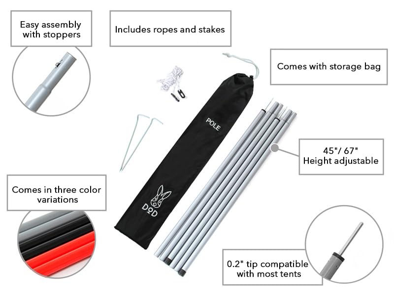 DOD Kiso Height Adjustable Tent Poles - Heavy Duty for Tarp, Canopy, Awning, Shelter - Easy Setup