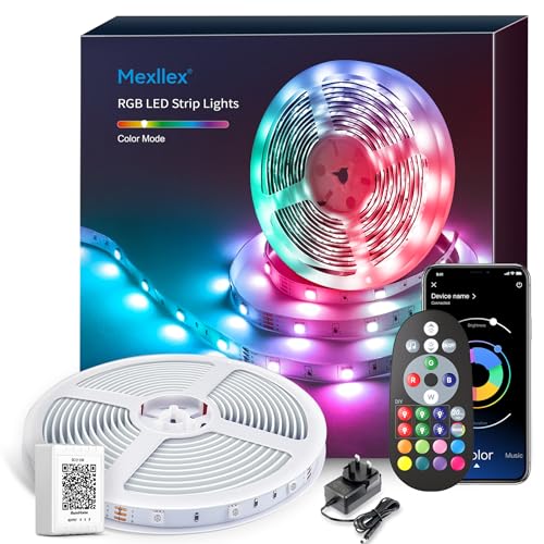 Mexllex Led Strip Light 15M, Bluetooth APP & Remote Control, Music Sync Color Changing RGB SMD Led Light Strips for Bedroom, Home, Party, Kitchen Decoration (1x15M)