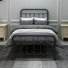Twin Bed Frame with Vintage Headboard and Footboard, Heavy Duty Platform Camas with Under Storage/Metal Slat Support/Mattress Foundation/No Box Spring Needed/Easy Assembly/Noise Free/Black