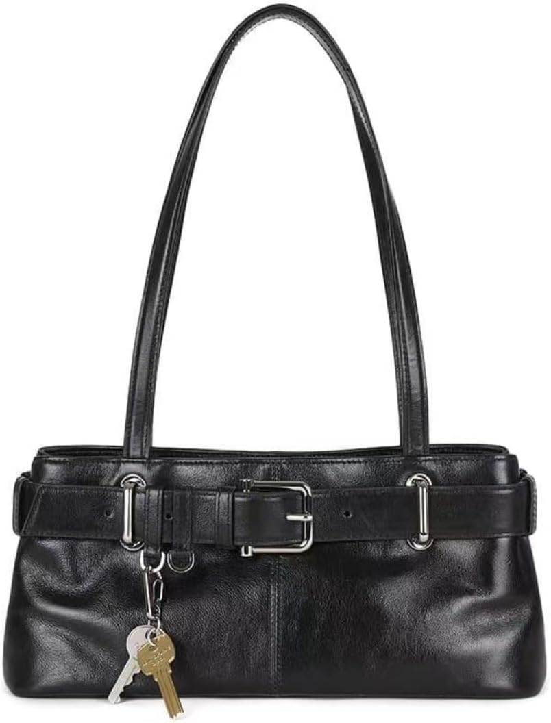 Key Chain Shoulder Bag Y2k Belted Handbag Faux Leather Grunge Purse for Women Top Handle Bag 2000s Streetwear