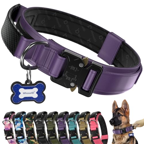 Image of Premium Tactical Dog Collar - Adjustable Military Heavy Duty Dog Collar for Medium Large Dogs - Durable Metal Buckle Dog Collar with Leather Control Handle and Soft Comfortable Padding