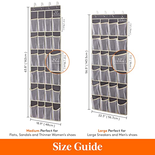 Lifewit Over The Door Hanging Shoe Organizer 24 Mesh Pockets Hanging Shoe Racks Holders Behind Door With 4 Metal Hooks Doors Shoe Storage Pockets For Closet Door For Men Women Kids, Grey, Medium #TOP1