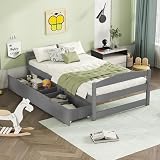 Bellemave Twin Size Kids Bed with Storage Drawers, Wood Twin Daybed with Storage, BedFrames for Kids, Adults, Gray