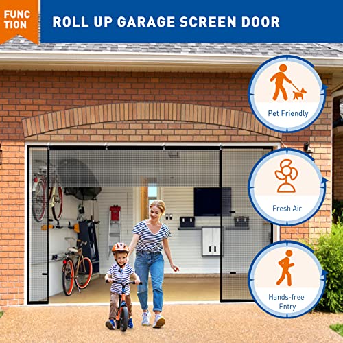 Magzo Upgraded Magnetic Garage Door Screen 16 X 7 Ft, Reinforced Double Opening Garage Screen For 2 Car, Heavy Duty Fiberglass Pet Friendly Firmer Installation Garage Door Mesh(Black) #TOP5