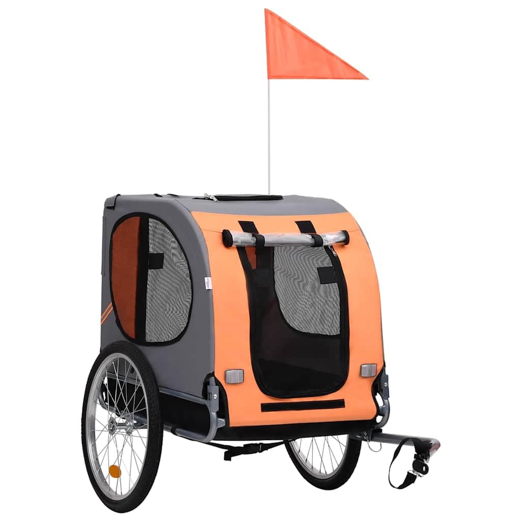 Foldable Pet Bike Trailer, Orange & Grey Oxford Fabric, Steel Frame, Small Dogs, Outdoor Travel