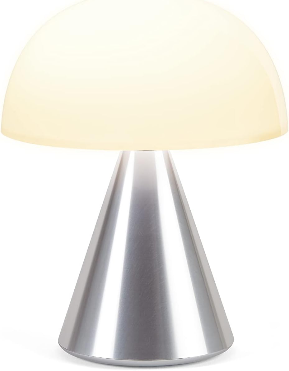 Mina L Mushroom Lamp - 9 LED Color Table Lamp for Bedrooms, Living Room & Office - Cordless, Rechargeable with 24h Light & Dimmer, Aluminum, Large - Alu Poli