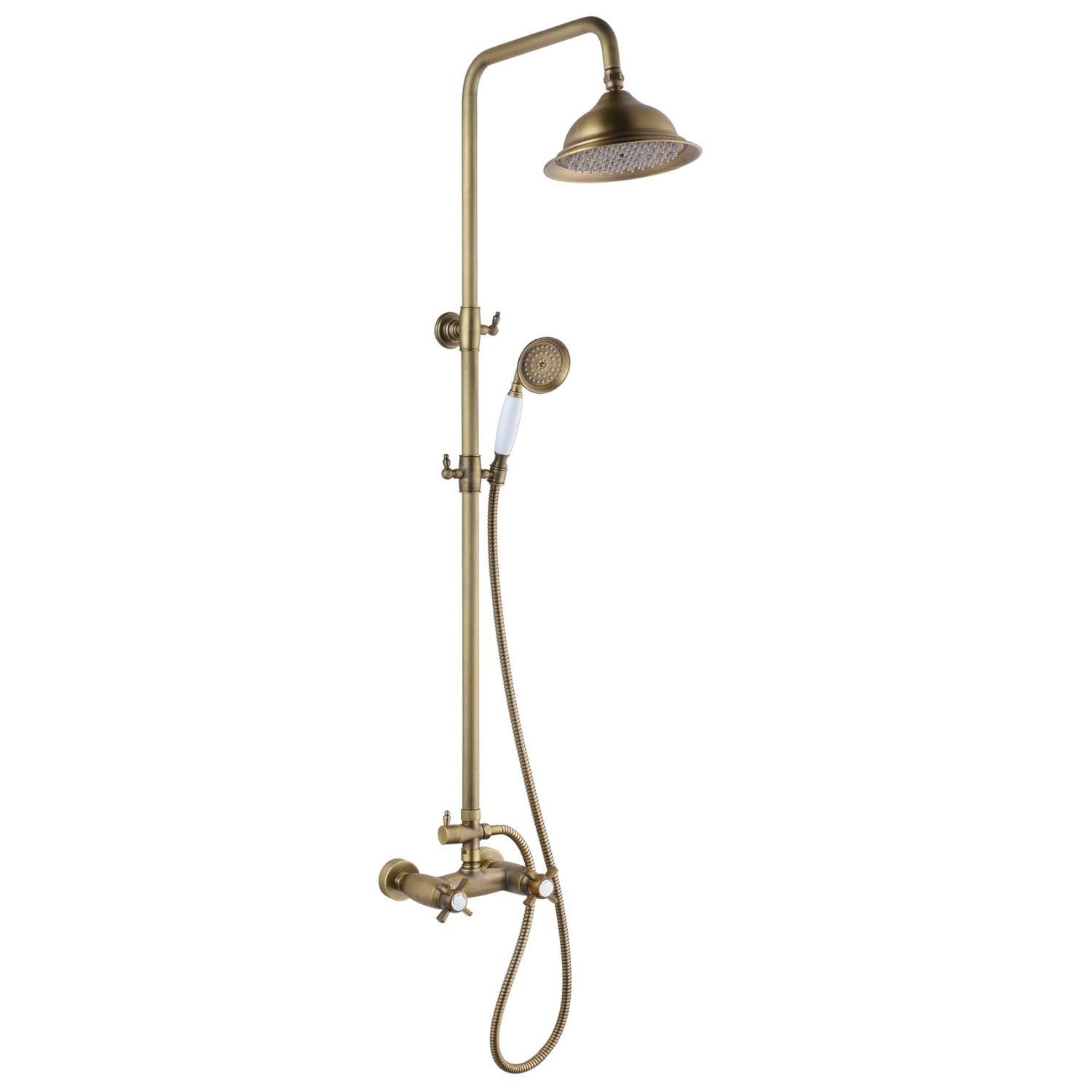 EDOUARD ROUSSEAU Colonne de Douche Thermostatique Rétro, Vieux Bronze, Tête 200 mm, Douchette 1 Jet, Hauteur Réglable, Sécurité Anti-Brûlure 38°C