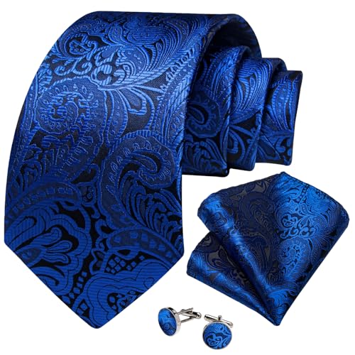 Image of DiBanGu Mens Paisley Tie Sets Silk Jacquard Woven Floral Necktie and Pocket Square Cufflinks Wedding Business Party