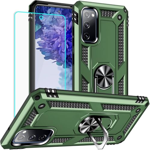 Coque Samsung S20 FE 5G Yiakeng vert militaire avec protège-écran