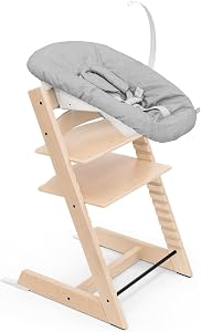 Tripp Trapp Chair from Stokke (Natural) + Tripp Trapp Newborn Set (Grey) - Cozy, Safe & Simple to Use - For Newborns Up to 20 lbs