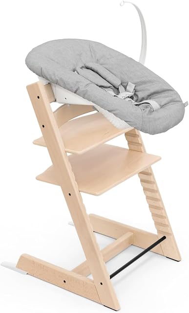 Tripp Trapp Chair from Stokke (Natural) + Tripp Trapp Newborn Set (Grey) - Cozy, Safe & Simple to Use - For Newborns Up to 20 lbs