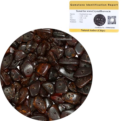 Image of Certified Amber Crystal Raw Chips - Pre Drilled Crystal Stones for Pooja Supplies Vastu Crystal Grids, Meditation, and Healing Practices - Chakra Balancing and Protection Stone