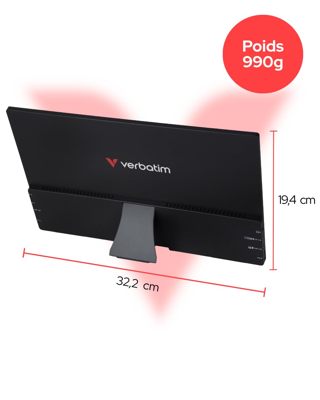 Verbatim écran Portable Tactile PMT-14, Moniteur Externe 14", écran Full HD pour Ordinateur Portable, Tablette, Smartphone, PS5 ou Nintendo Switch avec Ports USB-A, USB-C et HDMI, Noir