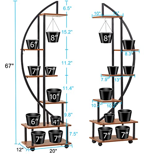 Aurgod 2 Pcs 6 Tier Metal Plant Stand Plant Stands For Indoor Plants Multiple, Plant Shelf For Planter Display With 2 Hooks, Half Moon Plant Stand For Living Room, Balcony, Patio(Without Wheels) #TOP3