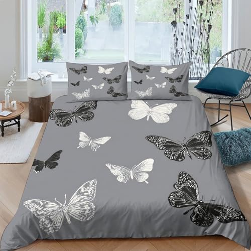 Black White Funda de Edredón Microfibra de poliéster Juego de 3 Piezas Diseño 3D con Cremallera Black Blanco Funda Edredon incluye Fundas de Almohada Antibacteriana Suave for niños Double（200x200cm）