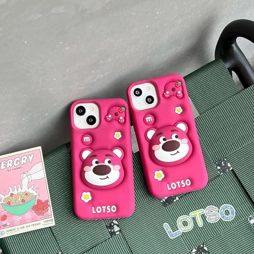 Image of COVERLY for iPhone 15 Pro Max 3D Cartoon LOTSO Bear Case,Full Protective Strawberry Toy Story Walt Back Case with Holder Cute Soft Silicone Fashion Aesthetic Cover for Apple iPhone 15 Pro Max