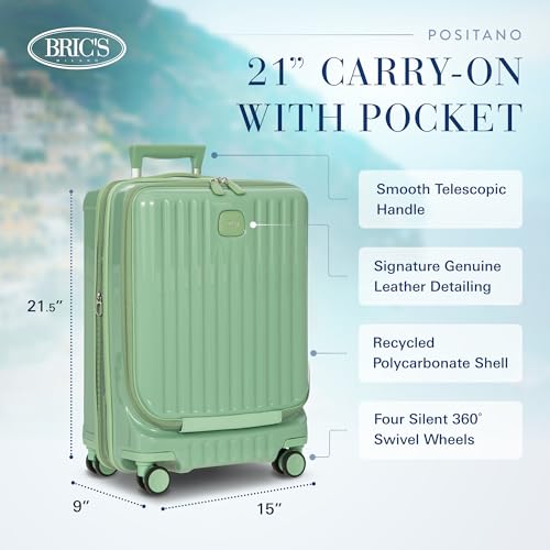 Bric's Positano 21-Inch Spinner - Luxury Carry-On Luggage With Spinner Wheels - Lightweight Suitcases Made From Durable Polycarbonate - Comes with Protective Cover and Extra Pocket - Sage Green2