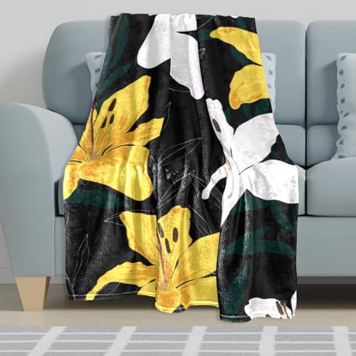 Couverture polaire jaune et blanche : plaid chaud lits et canapés - 6