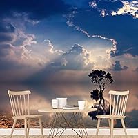 Wall Mural Sunset Sunrise Background Nature Scenery Removable Self-Adhesive Wallpaper Wall Decoration for Bedroom Living Room - 66x96 inches