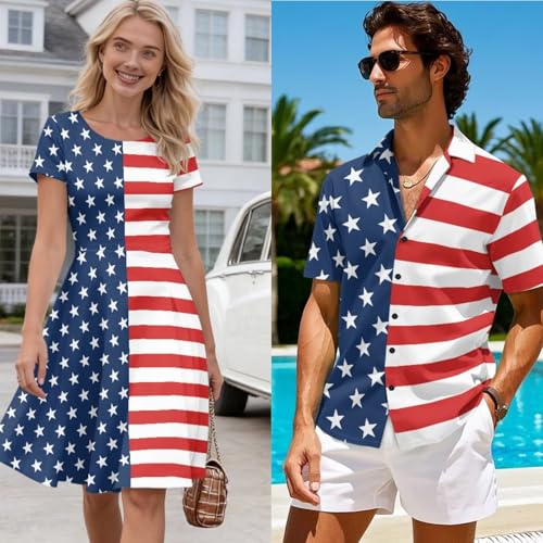 Image of AFPANQZ Couple Matching Outfit Casual Men's Button Down Shirt or Short Sleeve Summer Sundresses Dresses for Women 2026