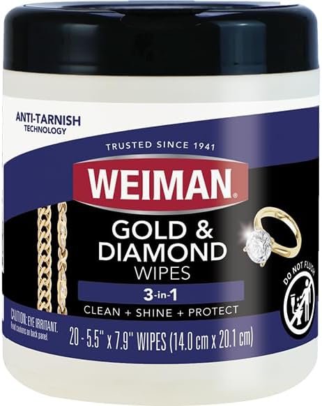 Weiman Gold & Diamond 3-in-1 Wipes - The Premium Jewelry Cleaner, Removes Tarnish and Dirt, Restores & Protect Sparkle and Shine, Easy-to-Use Wipes, Safe for Silver, Platinum, Gemstone, Titanium