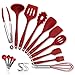 PHILORN Set di Utensili da Cucina 10 Ganci 4 Misurino 10 Pinze per Cottura in Silicone Spatola Cucchiaio per Mestolo Resistenti al Calore Utensili da Cucina Antiscivolo Rosso