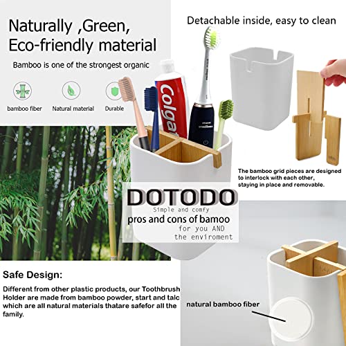 Dotodo Bamboo Toothbrush Holders Electric Toothbrush And Toothpaste Holder For Bathroom, Made Of Bamboo And Starch And Talc Plastic Toothbrush Caddy Detachable For Easy Cleaning (White) #TOP2