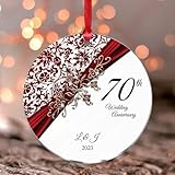 Weihnachtsschmuck zum 70. Hochzeitstag 2025, Acryl, hängende Ornamente, personalisierte Namen und Datum/Jahr, Souvenir Just Married, Kristallblume, Andenken, Baumschmuck, Strumpf, Namensschild