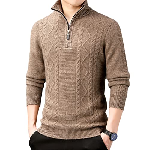 Pull en laine pour homme col roulé kaki XXXL jacquard d'hiver
