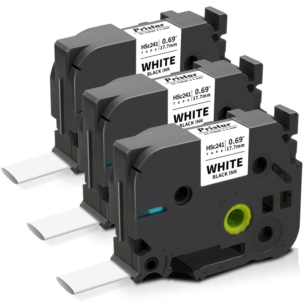 Pristar Compatible Label Tape Replacement for Brother Heat Shrink Tube HSe-241 HS-241 HSe241 Black on White 17.7mm 0.69" Works with Brother PT-E300