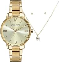Relógio Feminino Mondaine Dourado + Colar e Brincos 32600LPMKDE1K1