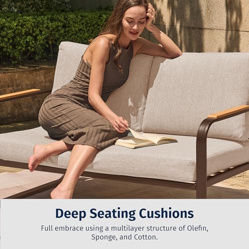 image for EAST OAK 4-Piece Patio Furniture Set, Outdoor Patio Set with Sofa, Rem