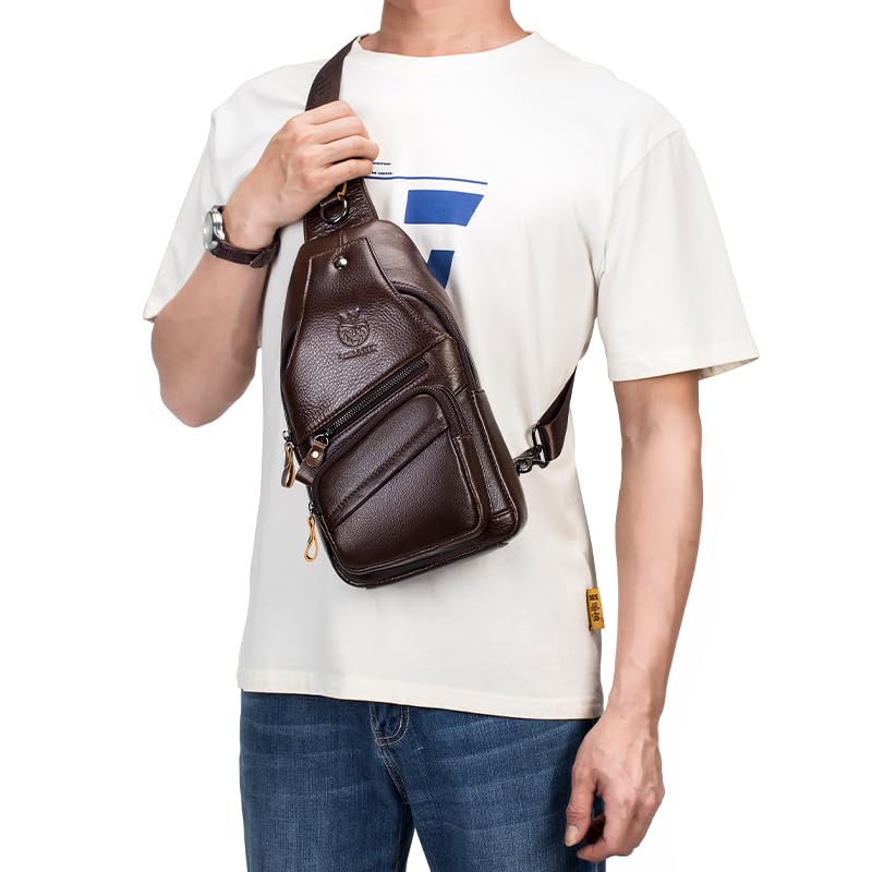 Image of Crossbody Bag for Men Genuine Leather Sling Bag Small Chest Shoulder Bag Durable Men Bag Crossbody