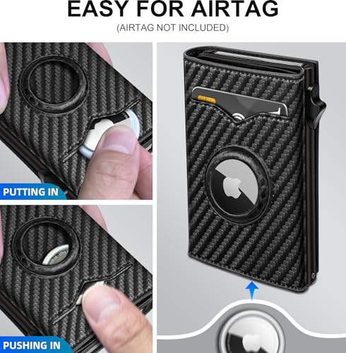Image of miyozi Airtag Wallet for Men,with Cash Pocket 2 ID Window 9-12 Cards,Metal Case Smart Slim Pop Up Credit Card Holder Flip with Magnetic Closure RFID Blocking Trifold wallet with Gift Box