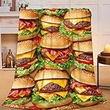 Hamburger Blanket Burger Throw Blanket Soft Cozy Warm Fuzzy Fleece Lightweight Plush Merch Funny Fast Food Decor Gifts Lover for Man Woman Boy Girl Couch Bedding Sofa 50"X40"