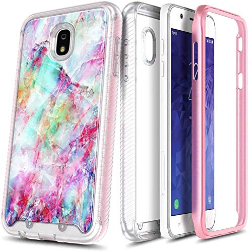 E-Began Case for Samsung Galaxy J7 (2018), J7 Star/J7 Crown/J7 Refine/J7 TOP/J7 V 2nd Gen/J7 Aura/J7 Aero, Full-Body Protective Bumper Cover with Built-in Screen Protector, Marble Design Case -Fantasy