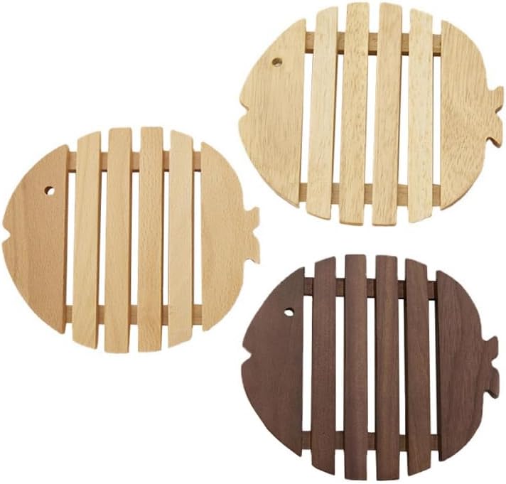 3 PCS Wooden Trivets for Hot Dishes Fish Shape Trivets for Pot Holders and Pans for Kitchen Insulation Mats for Countertops Tables