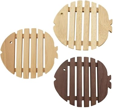 3 PCS Wooden Trivets for Hot Dishes Fish Shape Trivets for Pot Holders and Pans for Kitchen Insulation Mats for Countertops Tables