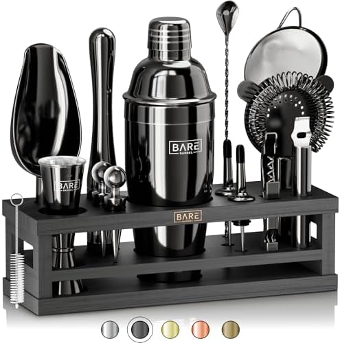 BARE BARREL Mixology Bartender Kit Bar Set | 16-Piece Cocktail Shaker Set | Martini Barware Mixing Tools for Home Bartending | Incl. 35 Recipe Cards | Gift Set (28oz Boston Shaker, Silver/Black) - Thumbnail 5