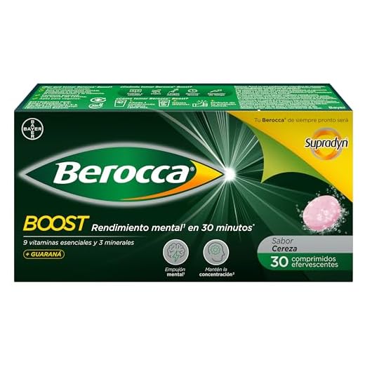 Berocca Boost Complejo de Vitaminas y Minerales con Cafeína y Guaraná Natural, para una Ayuda Rápida en el Rendimiento Mental y Físico, 30 Comprimidos Efervescentes