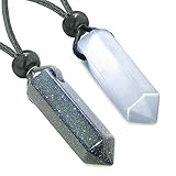 Yin Yang Best Friends Love Couples Crystal Points Goldstone White Simulated Cats Eye Amulet Necklaces