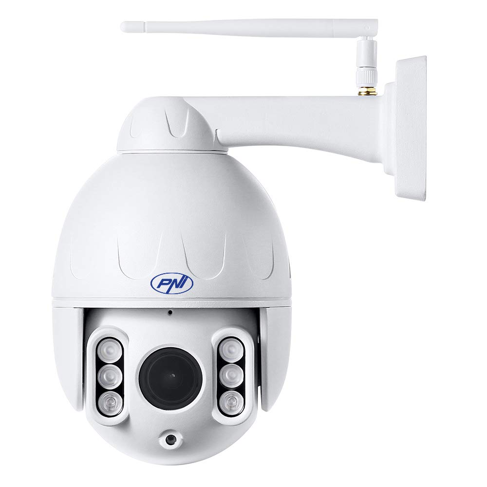 Videocamera di videosorveglianza PNI IP652W WiFi PTZ 1080p 2MP 5X Zoom ottico H265 slot microSD Visione notturna 50m IP66 Allarme rilevamento movimento Comunicazione audio bidirezionale