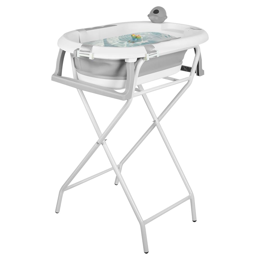 Bañera para bebés con soporte ergonómico para bebés con soporte de cierre compacto, organizador para padres, hasta 10 kg, Style 5, 81,5 x 48 x 21 cm, gris