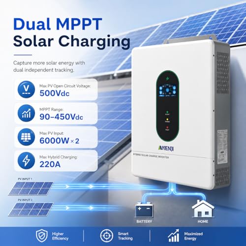 Image of 12000W Hybrid Solar Inverter 48V Split Phase 120V /240V, Dual MPPT 500V Input, Pure Sine Wave Off Grid Inverter Charger with WiFi & BMS Support, Parallel up to 6 Units-UL Certification