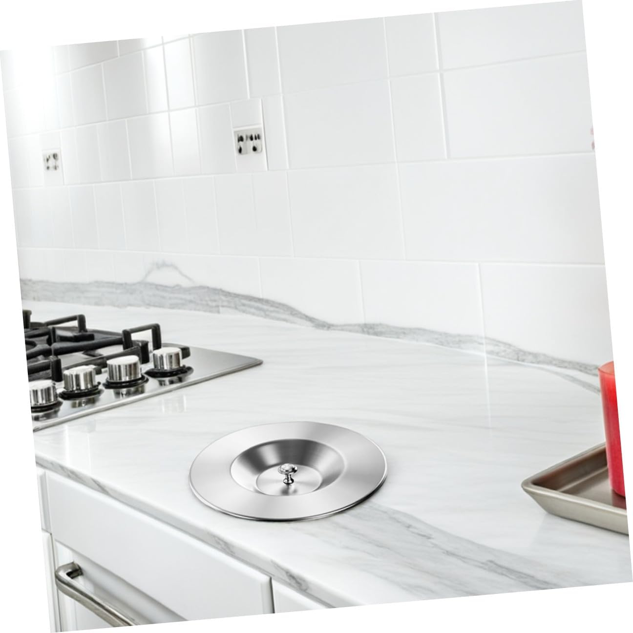 Stainless Steel Trash Bin Lid and Recessed Countertop Trash Grommet, 304 Kitchen Garbage Can Cover round Handle and Swing Flap for Built-in Waste Containers