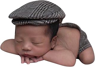 Surakey Newborn Photography Props Baby Boy Jumpsuit,Cap Rompers Knit Crochet Costumes Romper Bodysuit Outfits Cotton Clothes Gray